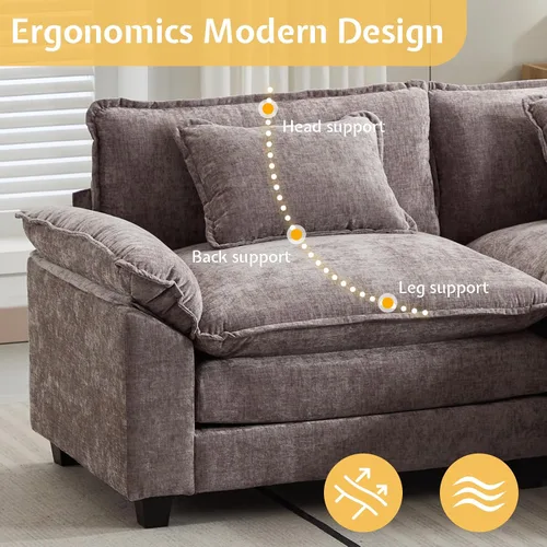 Vista 8 de Sofá Seccional, Sofá Modular Cloud con Otomana, Sofás Cama de Asiento Profundo con Almohadas Decorativas, Cómodo Sofá de Dos Plazas de Chenilla