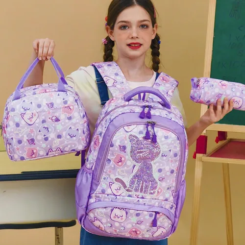 Vista 7 de Mochila de escuela primaria para niñas con lonchera, mochila de regreso a clases