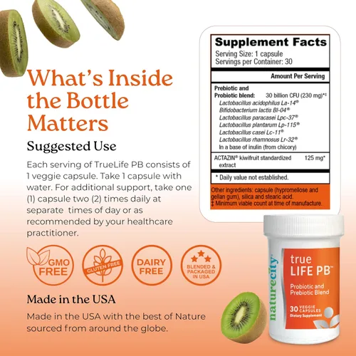 Vista 7 de NatureCity True-Life-PB - Mezcla de prebióticos y probióticos para mujeres y hombres, suplementos digestivos para la salud intestinal para mujeres