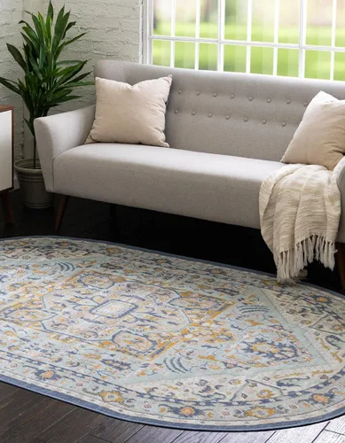 Vista 4 de Unique Loom Whitney Collection - Alfombra de área Milano (8 x 10 pies, ovalada, azul cielo/marfil)