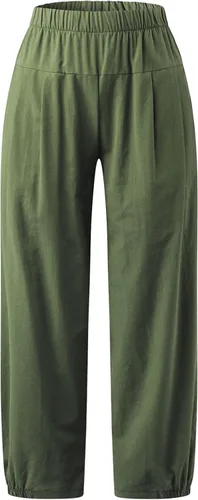Vista 2 de Zontroldy Pantalones capri de lino para mujer, cintura alta, pierna ancha, pantalones capri de yoga, pantalones cortos con bolsillos