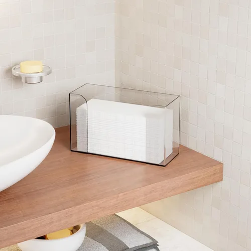 Vista 2 de Dispensador de toallas de papel de baño transparente, soporte para toallas de papel acrílico triple de 11 pulgadas de largo, dispensador de toallas