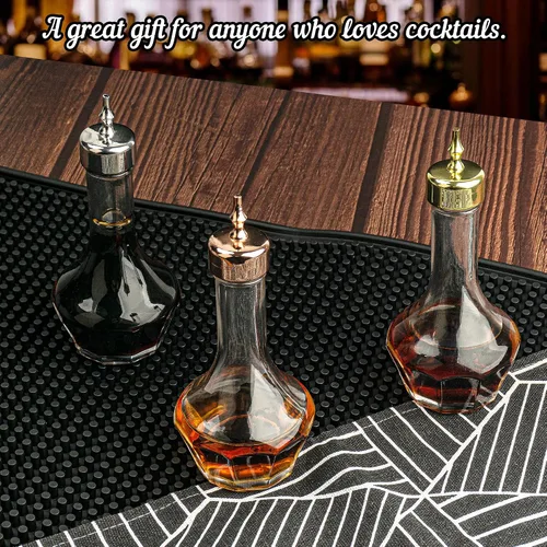 Vista 7 de Bitters - Juego de 3 botellas de vidrio de 1.7 onzas, herramienta de bar profesional decorativa para cóctel, ideal para barman en casa, bar