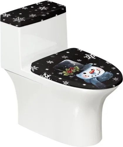 Vista 13 de Tapa de inodoro y tapa de tanque de cane Candy - Estampado de copo de nieve, elastano elástico lavable, decoración de Año Nuevo