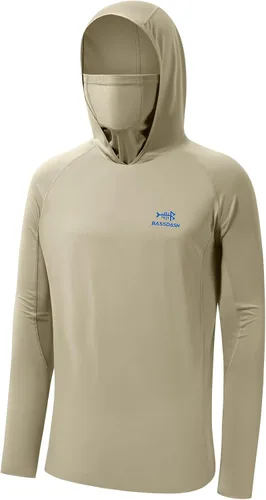 Vista 6 de Bassdash UPF 50+ Camisa de pesca de manga larga para hombre con máscara y pasamontañas UV para el cuello Verde Aqua
