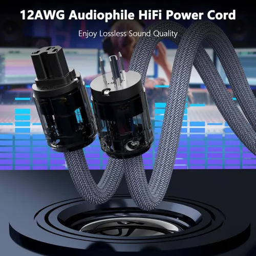 Vista 3 de Monosaudio Cable de alimentación de CA de audio HiFi, cable de alimentación con enchufes chapados en rodio de 3 clavijas, versión estadounidense