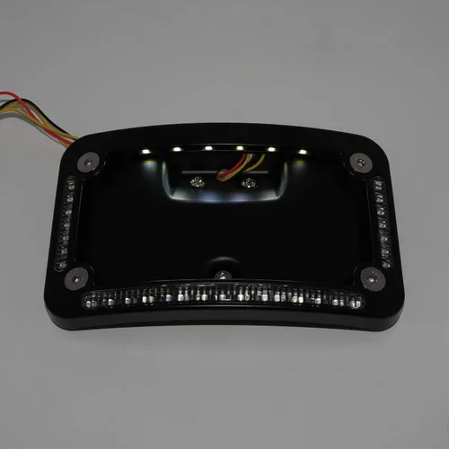 Vista 2 de Soporte para placa de matrícula curvada con doble LED negro para motocicleta con soporte de etiqueta con kit de montaje compatible con 2005-2007
