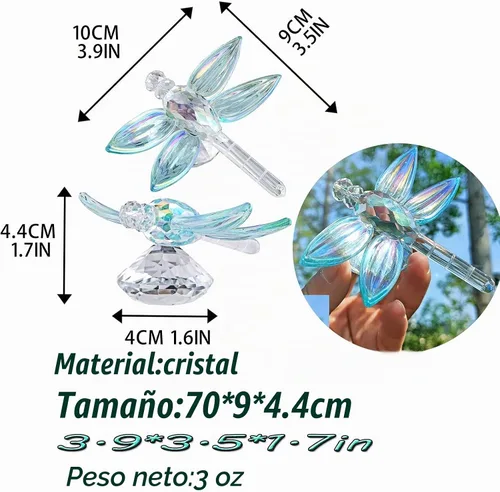 Vista 4 de Figura de libélula de cristal, diseño de animales coleccionables Cian-azul