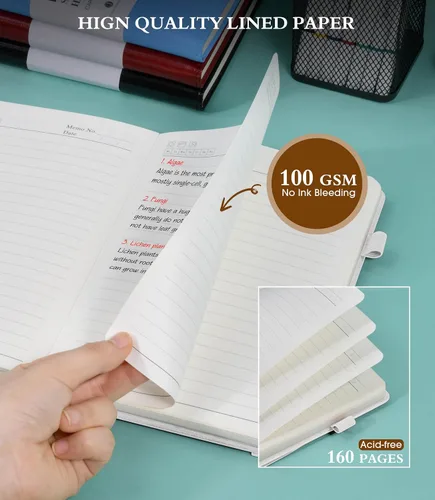 Vista 5 de Ansopu - Cuaderno de diario forrado para escritura, papel grueso de 100 gsm A5, diario de cuero de tapa dura para mujer y hombre, diario de viaje