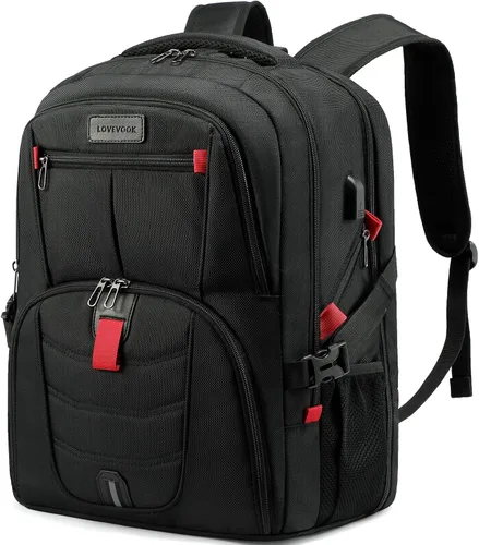 Vista 20 de Mochila grande de viaje y para laptop, es impermeable, antirrobo, con cerradura y puerto de carga USB, para negocios, hombres, mujeres, escuela
