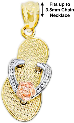 Vista 4 de Gold Flip-flop Sandal with Flower Charm - 10 Karat Solid Gold - Sandal Pendant