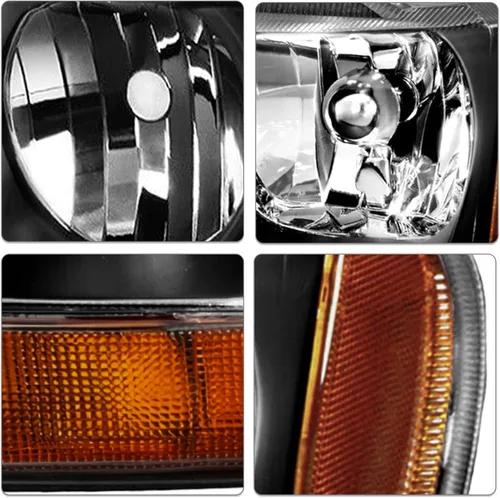 Vista 4 de SOCKIR Conjunto de faros delanteros compatible con Jeep Grand Cherokee 1999-2004 halógeno (carcasa negra, parte inferior ámbar, con bombillas)