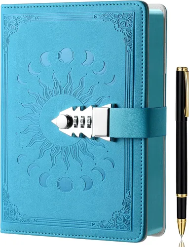 Vista 10 de ZXHQ Diario A5 con candado, 120Gsm 224 Páginas Diario con Cerradura, Juego de Bolígrafos, Borde Marrón, Rellenable, Tapa Dura de Cuero, Bolsillo