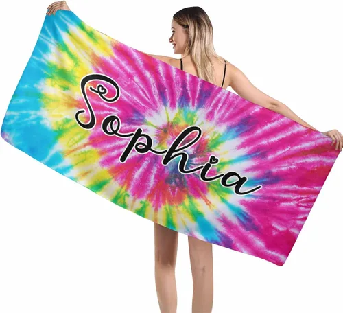 Vista 10 de MyPupSocks Toalla colorida personalizada para niños – Color arcoíris personalizada para viajes, playa, piscina y toallas de baño, toalla con nombre