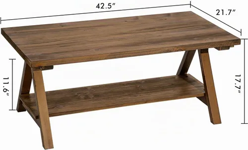 Vista 2 de HOKYHOKY Mesa de centro de madera maciza – 42.5 pulgadas Firwood Farmhouse Mesas de centro de madera rústica para sala de estar, mesa de centro