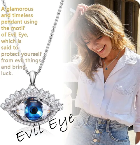 Vista 5 de Richapex Evil Eye Necklace for Women 18K Silver Plated Necklace Pure Crystal Eye Pendant Protection Necklace Ojo Turco Turkish Amulet Luck Gifts