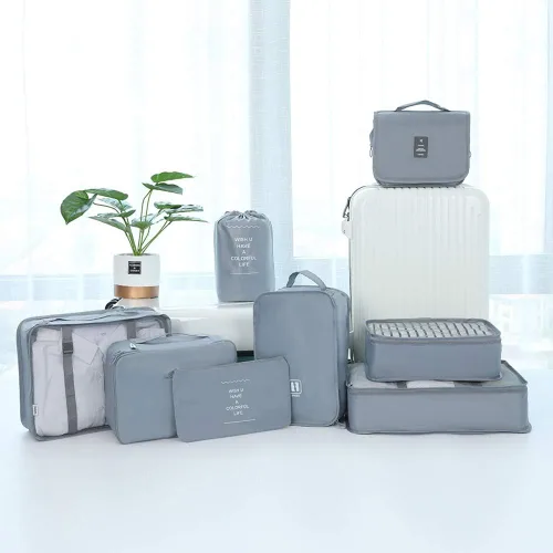 Vista 3 de Belsmi Juego de 8 cubos de embalaje con bolsa de zapatos, organizador de equipaje de viaje, Embalaje