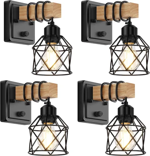 Vista 9 de FadimiKoo Juego de 2 apliques de pared, lámparas de pared de madera de cabecera con interruptor giratorio, lámpara de tocador de baño negra