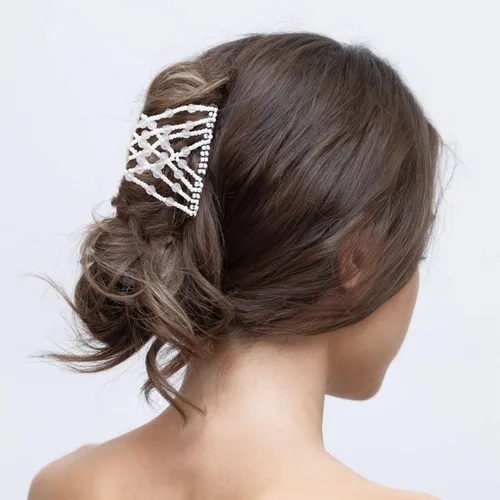 Vista 4 de 3 piezas de peine elástico mágico para el cabello, doble peine elástico, horquillas para mujeres, horquillas con cuentas, niñas, peinado vintage