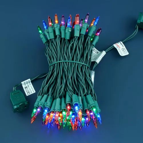 Vista 3 de YULETIME 100 luces de Navidad multicolor, 33 pies de cable verde certificado UL como incandescentes, mini cadena de luces LED