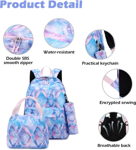 Vista 6 de Mochila escolar 3 en 1, Azul Tie dye, Mochila escolar