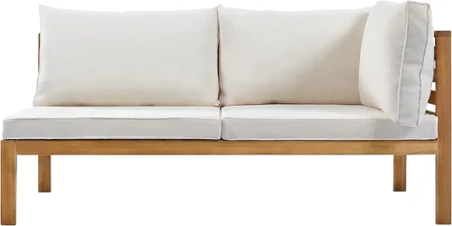 Vista 7 de Juego de 4 muebles de patio al aire libre, sofá seccional de madera de acacia con asiento cojines beige, asiento de conversación seccional