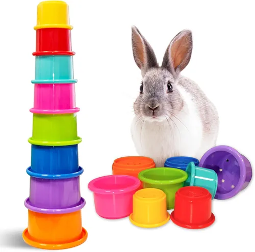 Vista 9 de 8 tazas apilables para conejo, juguetes de conejo reutilizables de Colorido