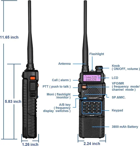 Vista 6 de TIDRADIO Radio GM-5R GMRS, radio bidireccional con repetidor Gmrs con batería de 3800 mAh, receptor de escaneo de doble banda y radio de mano NOAA