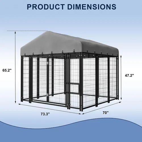 Vista 2 de Perrera para perros de 6 x 6 pies, para exteriores, con alimentación, resistente al aire libre, jaula duradera para perros con techo y doble