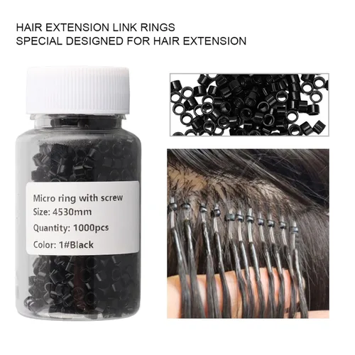 Vista 3 de Anillo de extensión de cabello, 1000 piezas de aluminio con microenlaces, anillos de perlas de tornillo pequeños microenlaces kit de extensiones