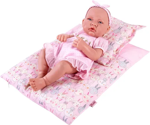 Vista 9 de Juego de 2 piezas de ropa de cama para muñecas de 18 pulgadas, accesorios de ropa de cama con estampado reversible con edredón y almohada, se adapta