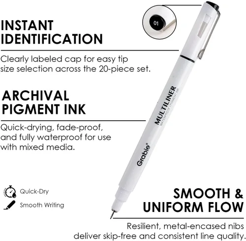 Vista 2 de Grabie Bolígrafos Micro Fineliner, 6 bolígrafos de dibujo impermeables 6-negro