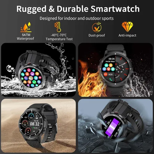 Vista 2 de Military Smart Watches for Men Women, 1.43'' AMOLED Fitness Watch with Heart Rate/BP/Sleep Tracker, Step Counter, 110+ Sport Modes, Password