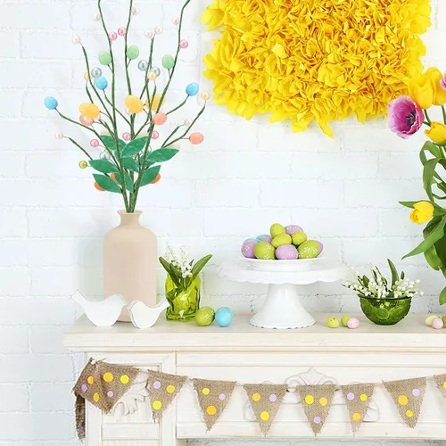 Vista 2 de 6 palillos artificiales de huevos de Pascua, ramas florales, coloridos huevos de Pascua, guirnalda de huevos de Pascua, palillos de flores, ramo