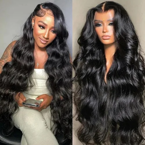 Vista 14 de Pelucas de cabello humano con encaje frontal HD de 13 x 6 pulgadas, cabello humano prearrancado, color negro natural, sin pegamento, peluca