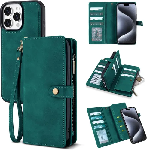 Vista 31 de TwoHead Funda tipo cartera para iPhone 12 Pro Max con tarjetero, funda magnética desmontable para teléfono 12 Pro Max, piel sintética, a prueba