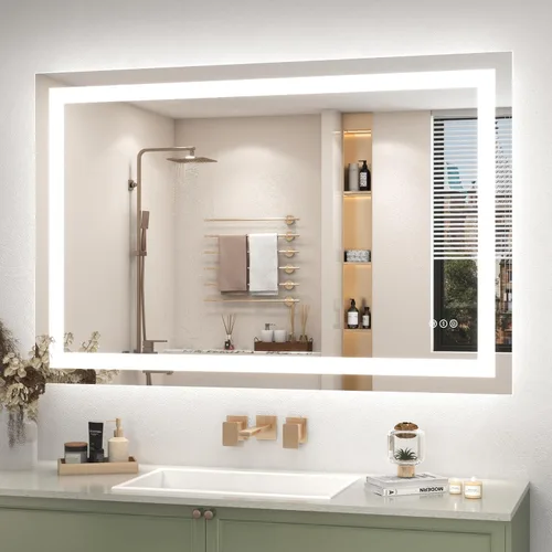 Vista 24 de Espejo de baño LED iluminado de 30 x 30 pulgadas para pared, espejo cuadrado de tocador con luces, regulable, antivaho, a prueba de roturas