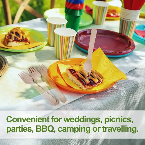 Vista 8 de LotFancy Tenedores desechables, 100 tenedores de madera, 6.2 pulgadas, biodegradables compostables, ideales para camping, picnic, cenas, suministros