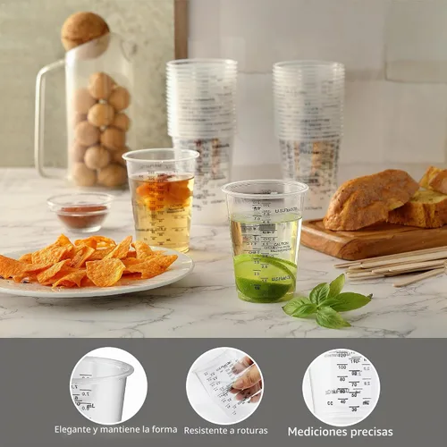 Vista 3 de Little Cook - 40 tazas medidoras para mezclar, desechables de resina de plástico transparente de 8 onzas con 40 palitos de madera para mezclar