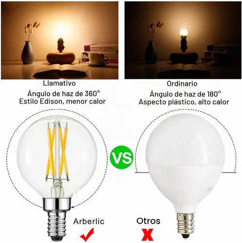 Vista 2 de Arberlic Bombilla G16.5, Bombilla LED E12 de 4W regulable Equivalente a Bombilla Candelabra E12 de 40 Vatios, Blanco Cálido 2700K, 400lm, CRI85+
