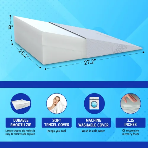 Vista 5 de Sleepnitez - Almohada de cuña para cama de 8 pulgadas apta para FSA – Almohada de espuma viscoelástica en forma de cuña para dormir, almohada