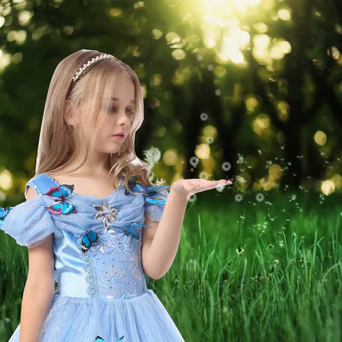 Vista 4 de Familycrazy Princess Dresses for Girls Cinderella Costume Toddler Halloween Christmas Cosplay Butterfly Fairy Fancy Dress