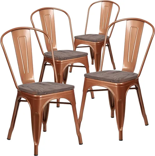 Vista 11 de Flash Furniture Tenley Silla apilable de metal de cobre con asiento de madera
