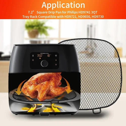 Vista 3 de Accesorios para freidora de aire para Philips, bandeja de goteo cuadrada de 7.2 pulgadas para Philips HD9741 3QT bandeja rack compatible con HD9641