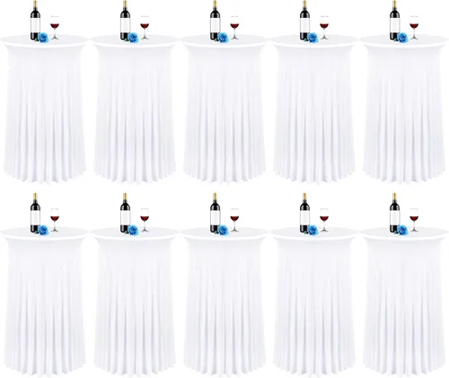 Vista 12 de fani Paquete de 6 faldas redondas de 32 x 43 pulgadas, falda de mesa de cóctel de elastano, ajustable con parte superior alta, mantel elástico