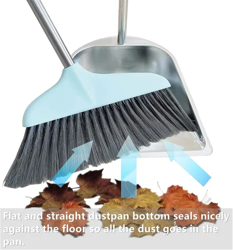 Vista 2 de YAYOU Sartén antipolvo con mango largo para el hogar, 33.5 pulgadas, de acero inoxidable resistente de alta calidad, elegante diseño de pie