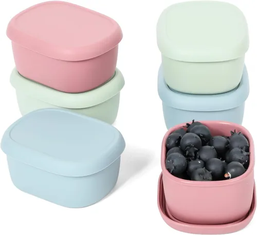 Vista 10 de 4 recipientes de silicona de 7 onzas para niños, pequeños recipientes de alimentos con tapas, contenedor de frutas para el almuerzo, contenedor
