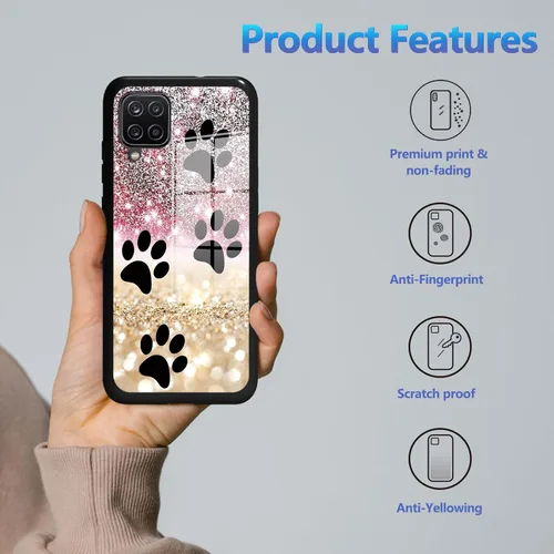 Vista 2 de Funda para Samsung Galaxy A12 5G con protector de pantalla, parte trasera de vidrio templado + TPU de silicona suave que absorbe los golpes