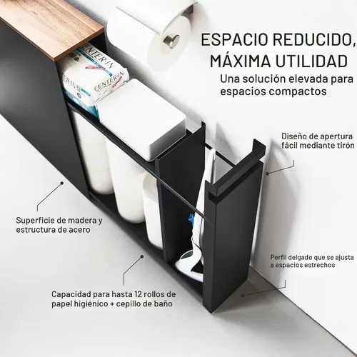 Vista 6 de YAMAZAKI Home Armario de almacenamiento extraíble para baño con parte Negro
