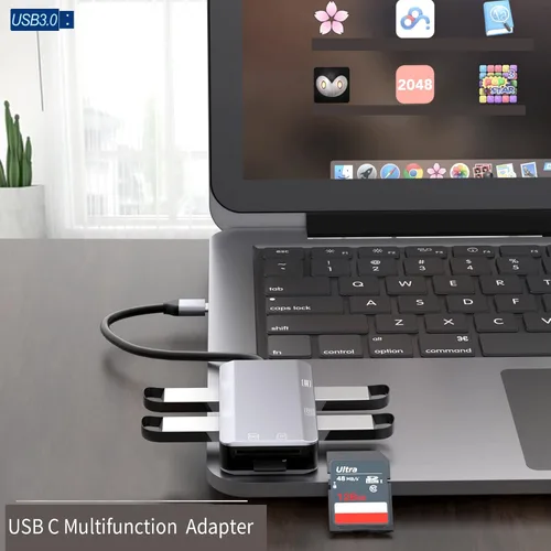 Vista 3 de Adaptador USB C a USB 3.2 Gen1 6 en 1 Hub3.0 SD Adaptador de tarjeta Micro SD para iPad mini/MacBook Air/Google Pixel PC y convertidor de teléfono